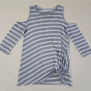 Twenty Ten Women's Gray Stripe Cold Shoulder Pullover Knotted Tunic Top